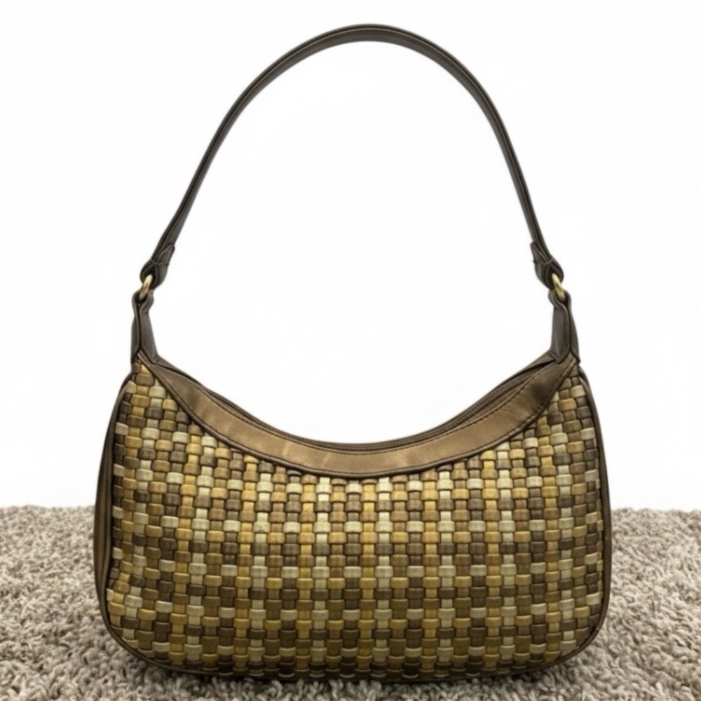 Unbranded Y2K Small Gold Woven Faux Leather Shoulder HOBO Bag